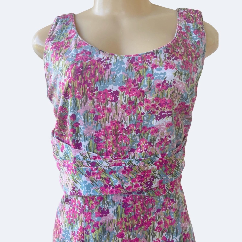 Sag Harbor Dress Womens 10 Pink Blue Floral Fit Flare Cotton Stretch Sleeveless - Picture 3 of 13